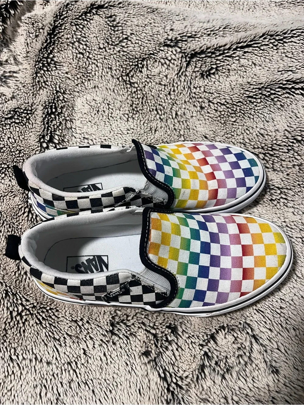 Vans Kids Slip-On Checkerboard Rainbow Canvas Sneakers size 3